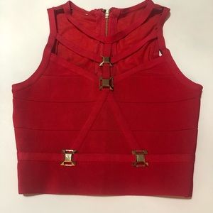 Bebe red bandage crop top gold hardware xs